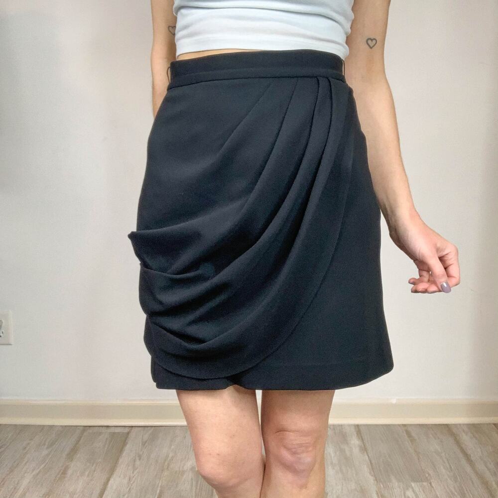 ALICE + OLIVIA Black Mini Skirt asymmetrical draping high waist black 2483